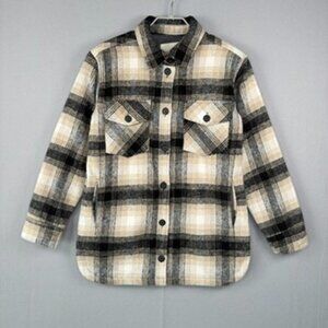 THREAD & SUPPLY Shirt Jacket Shacket S Black Tan Plaid Flannel‎ Chore Pocket
